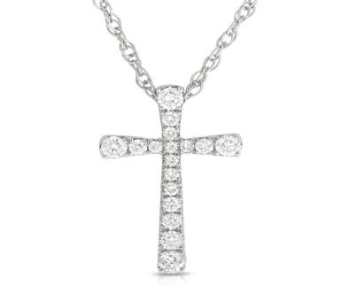14K WHITE GOLD DIAMOND FLARED CROSS NECKLACE