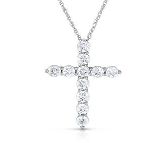 14K WHITE GOLD DIAMOND CROSS PENDANT
