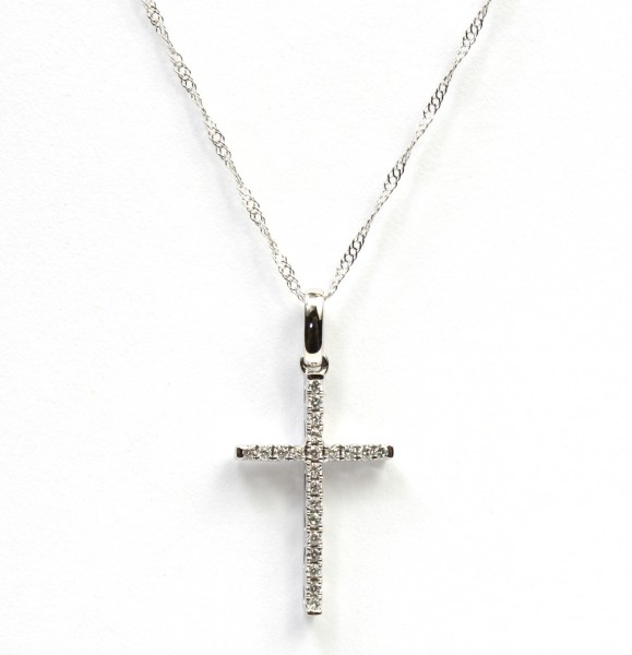 14K WHITE GOLD 1/8CTW DIAMOND CROSS PENDANT