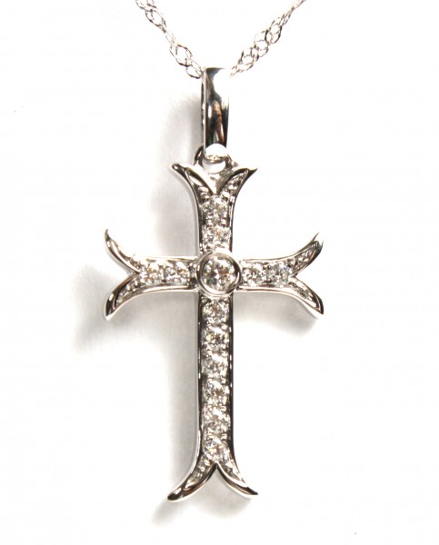14K WHITE GOLD DIAMOND CROSS PENDANT