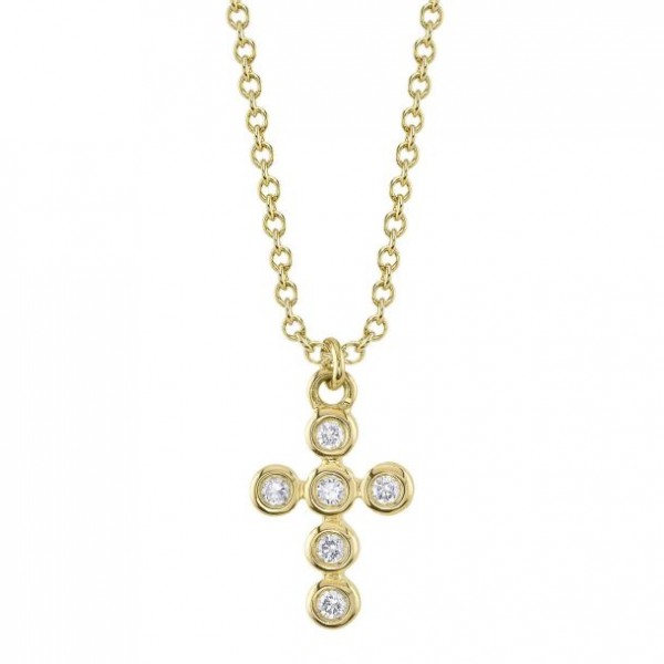 14K YELLOW GOLD DIAMOND BEZEL CROSS PENDANT