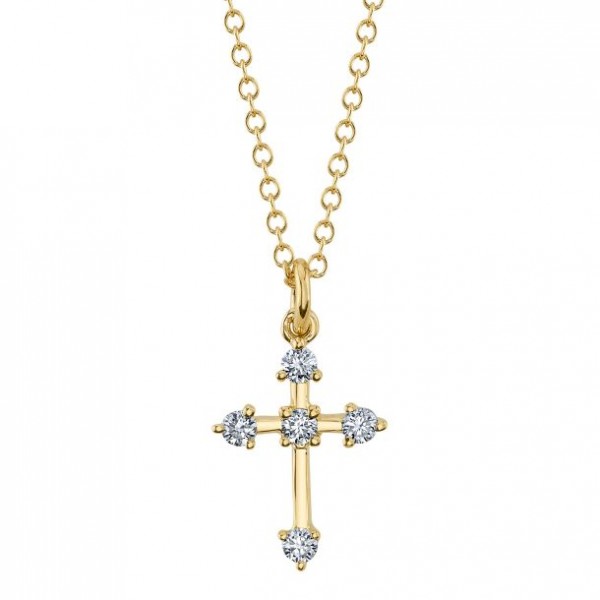 14K YELLOW GOLD DIAMOND CROSS NECKLACE