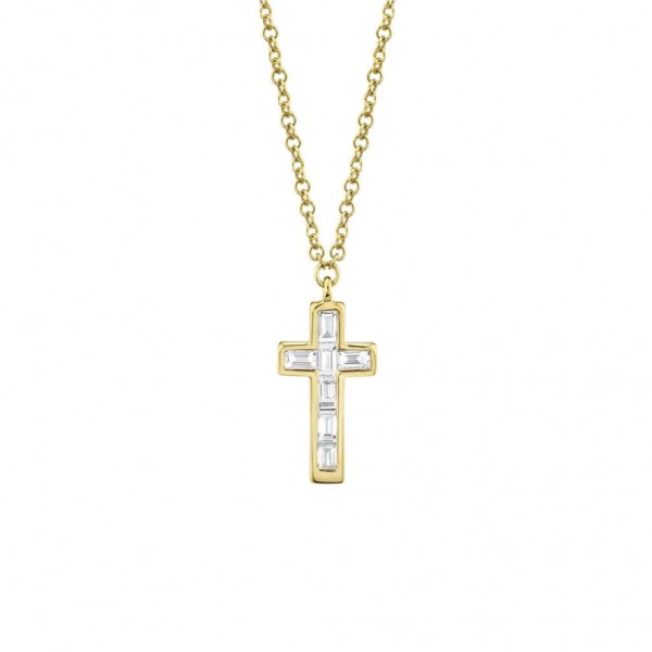 14K YELLOW GOLD BAGUETTE DIAMOND CROSS