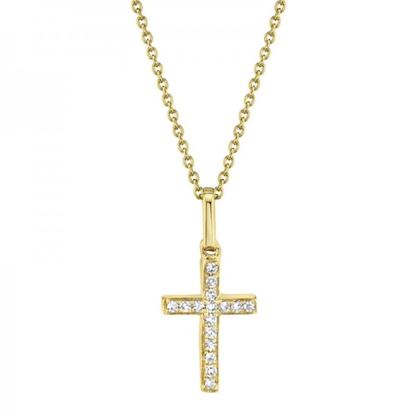 14K YELLOW GOLD DIAMOND CROSS NECKLACE