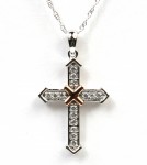 14K WHITE & ROSE GOLD DIAMOND CROSS PENDANT