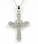 14K WHITE GOLD DIAMOND CROSS PENDANT WITH MILGRAIN DETAIL