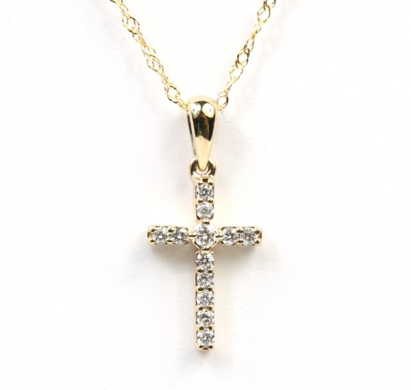 14K YELLOW GOLD DIAMOND CROSS PENDANT