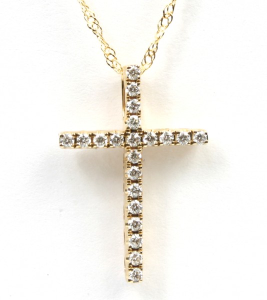 14K YELLOW GOLD DIAMOND CROSS PENDANT
