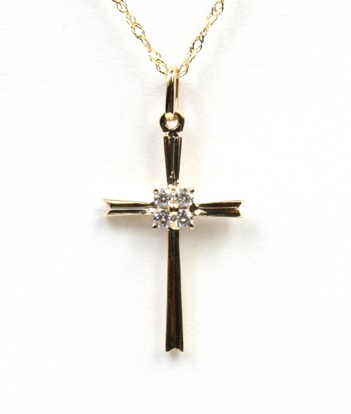 14K YELLOW GOLD DIAMOND CROSS PENDANT