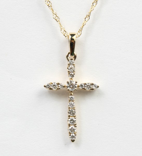 14K YELLOW GOLD DIAMOND CROSS PENDANT