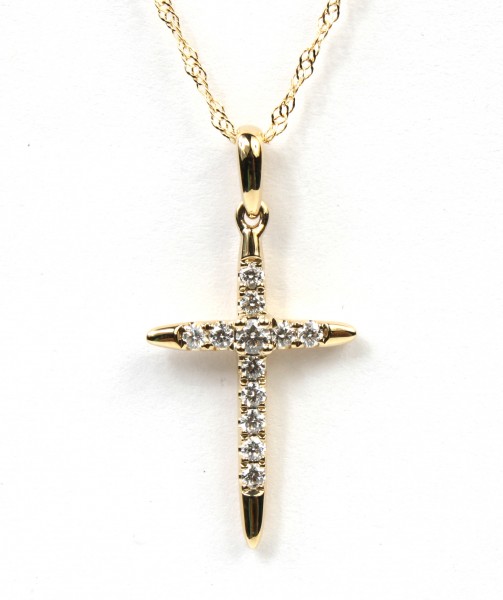 14K YELLOW GOLD DIAMOND CROSS PENDANT