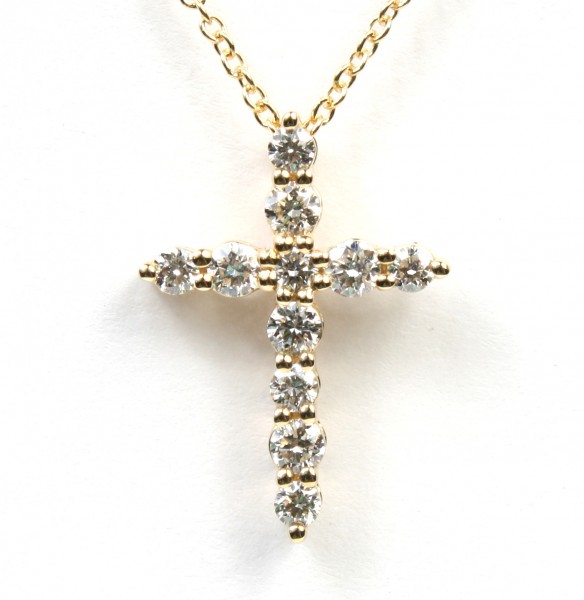 14K YELLOW GOLD DIAMOND CROSS PENDANT