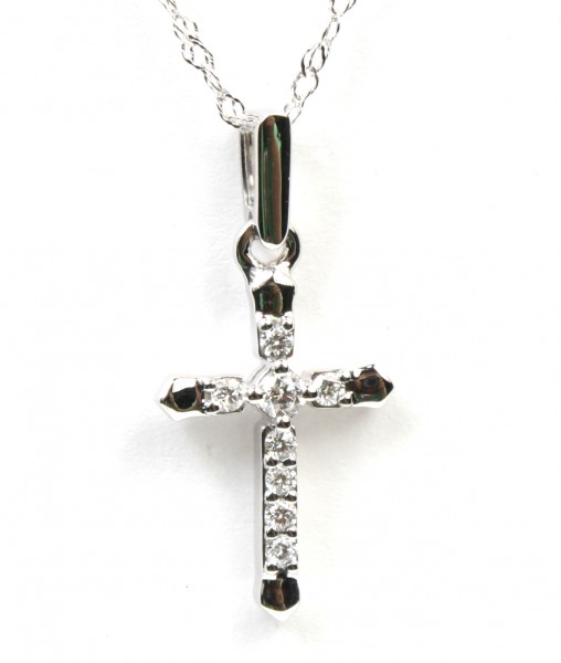 14K WHITE GOLD DIAMOND CROSS PENDANT