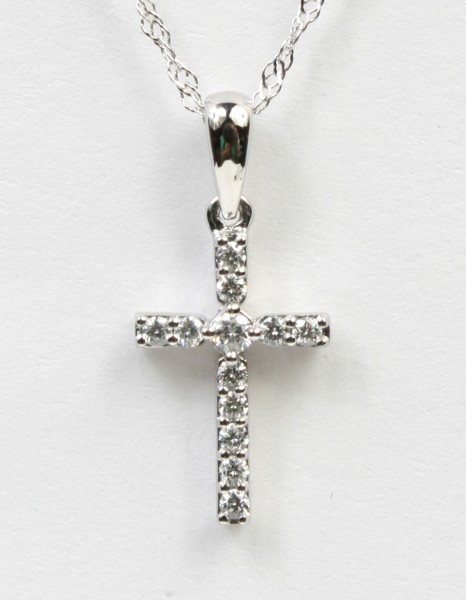 14K WHITE GOLD DIAMOND CROSS PENDANT