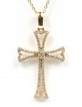 14K YELLOW GOLD OPEN DIAMOND CROSS PENDANT