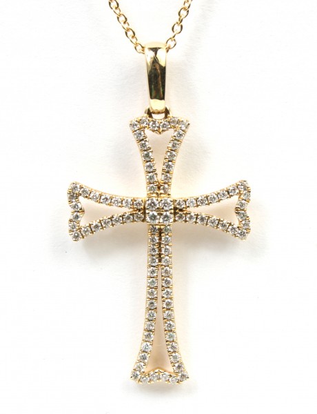 14K YELLOW GOLD OPEN DIAMOND CROSS PENDANT