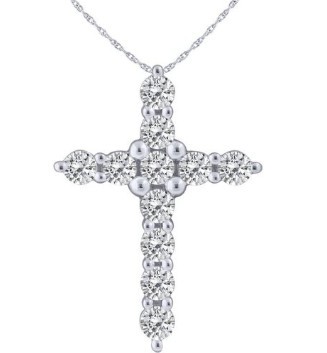14K WHITE GOLD DIAMOND CROSS NECKLACE