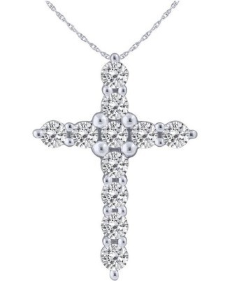 14K WHITE GOLD DIAMOND CROSS NECKLACE