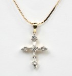 14K YELLOW GOLD DIAMOND CROSS NECKLACE