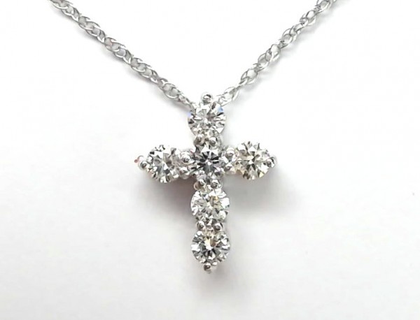 14K WHITE GOLD DIAMOND CROSS NECKLACE