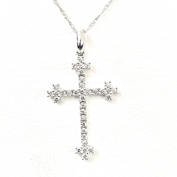 14K WHITE GOLD DIAMOND CROSS NECKLACE