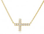 14K YELLOW GOLD DIAMOND SIDEWAYS CROSS NECKLACE