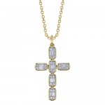 14K YELLOW GOLD DIAMOND BAGUETTE CROSS NECKLACE