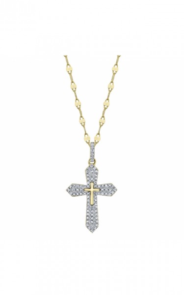 14K YELLOW GOLD .17CTW DIAMOND PAVE CROSS WITH SPARKLE CHAIN