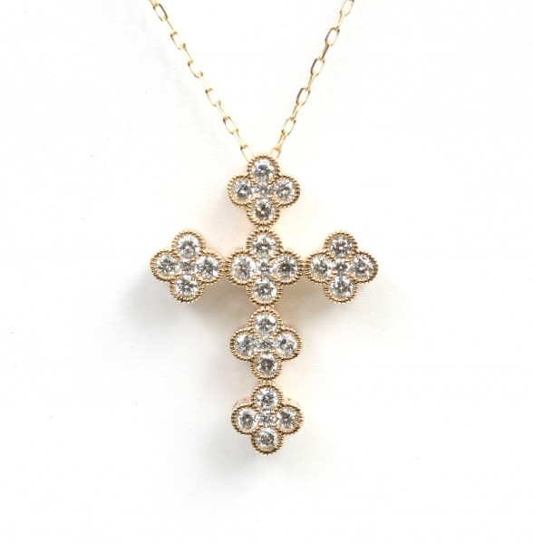 14K YELLOW GOLD DIAMOND CROSS PENDANT .75CTW