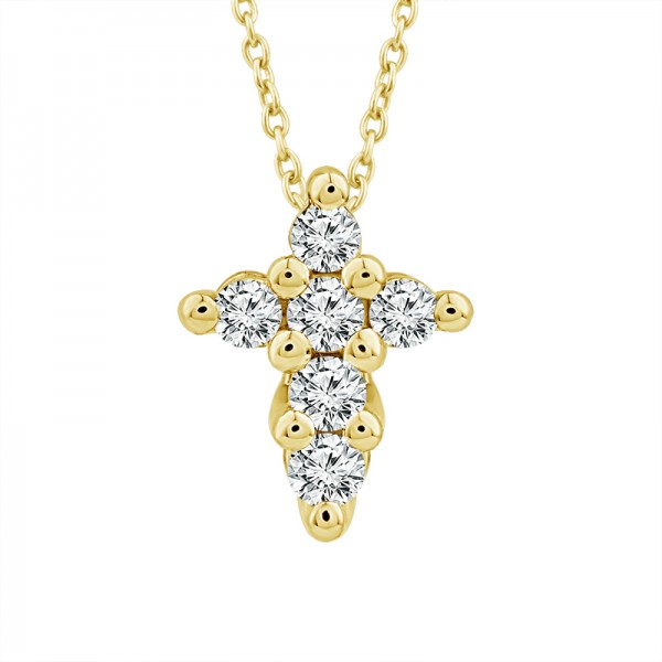 IDEAL COLLECTION 14K YELLOW GOLD DIAMOND CROSS PENDANT