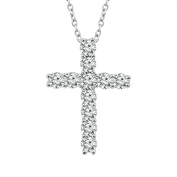 IDEAL COLLECTION 14K WHITE GOLD DIAMOND CROSS PENDANT