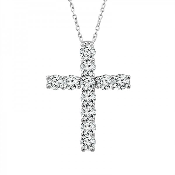 IDEAL COLLECTION 14K WHITE GOLD DIAMOND CROSS PENDANT