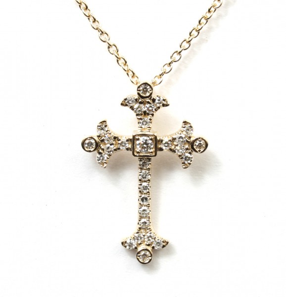 14K YELLOW GOLD DIAMOND CROSS PENDANT