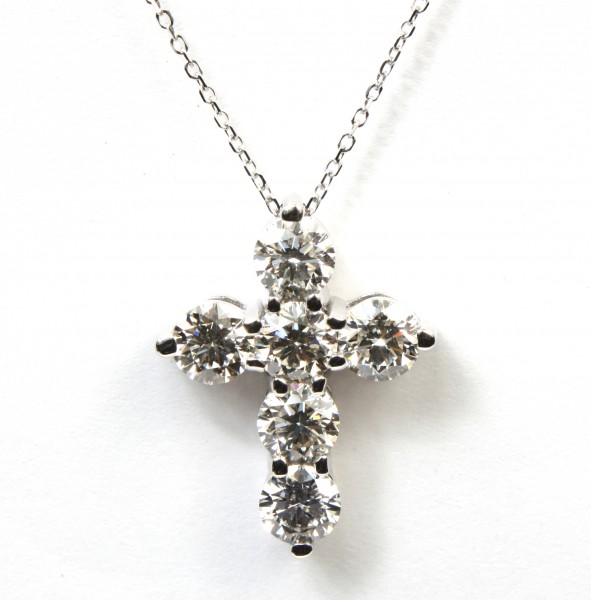 14K WHITE GOLD DIAMOND CROSS PENDANT