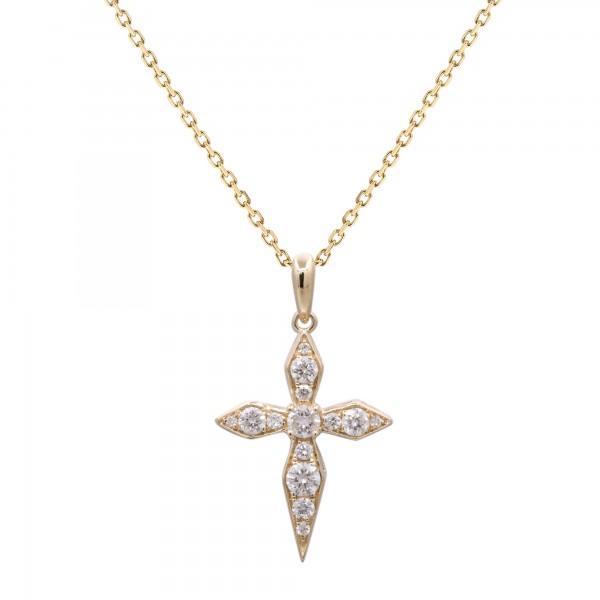 14K YELLOW GOLD DIAMOND CROSS PENDANT