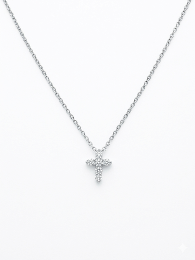 14K WHITE GOLD DIAMOND CROSS PENDANT