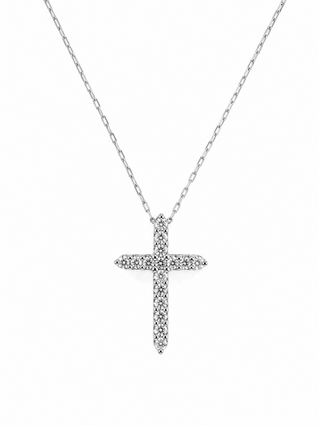 14K WHITE GOLD DIAMOND CROSS PENDANT