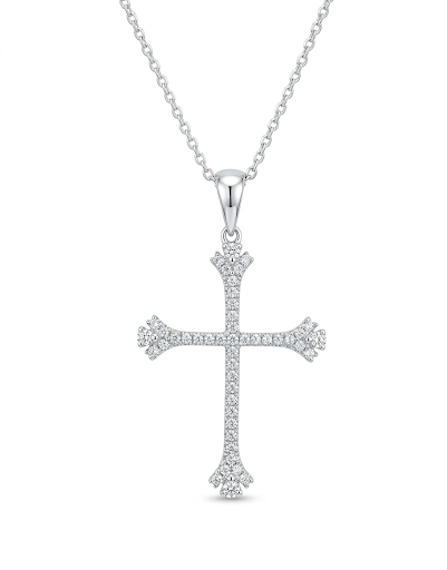 14K WHITE GOLD DIAMOND CROSS NECKLACE