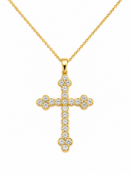 14K YELLOW GOLD DIAMOND CROSS NECKLACE