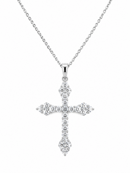 14K WHITE GOLD DIAMOND CROSS NECKLACE