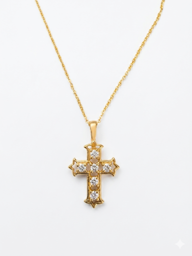 14K YELLOW GOLD DIAMOND CROSS NECKLACE