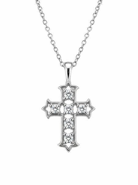 14K WHITE GOLD DIAMOND CROSS NECKLACE