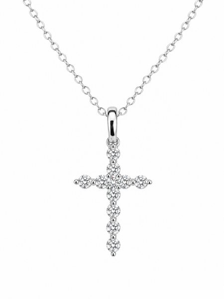 14K WHITE GOLD DIAMOND CROSS NECKLACE