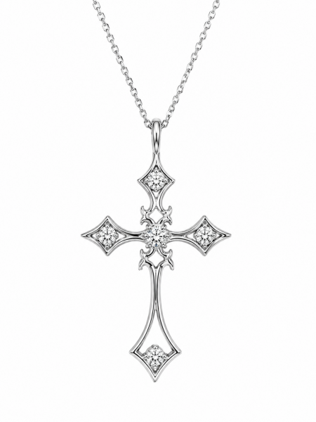 14K WHITE GOLD DIAMOND CROSS PENDANT