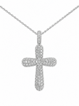 14K WHITE PAVE DIAMOND CROSS NECKLACE .51CTW