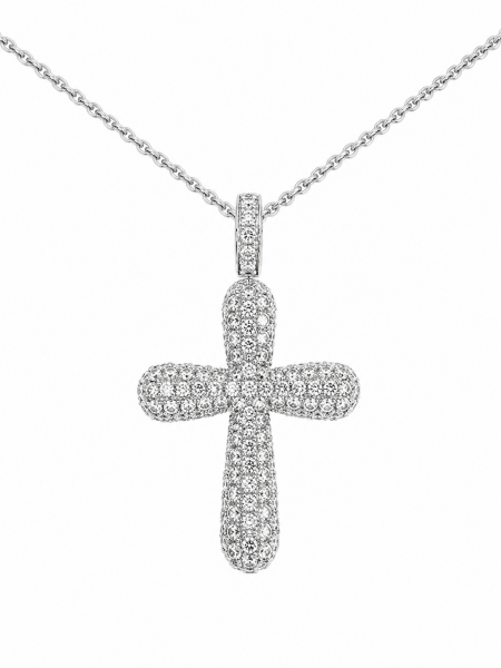 14K WHITE PAVE DIAMOND CROSS NECKLACE .51CTW