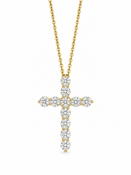 14K YELLOW GOLD DIAMOND CROSS NECKLACE