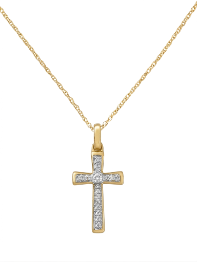 14K YELLOW GOLD DIAMOND CROSS NECKLACE