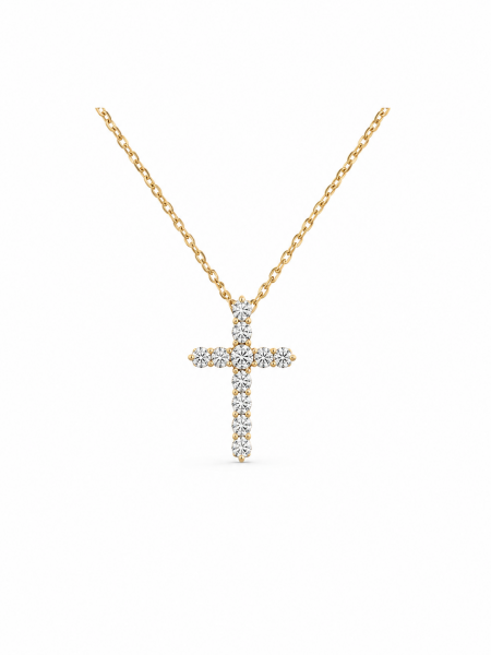 14K YELLOW GOLD DIAMOND CROSS NECKLACE