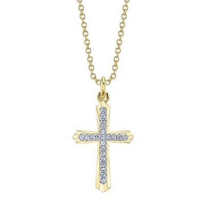 14K TWO TONE GOLD DIAMOND CROSS